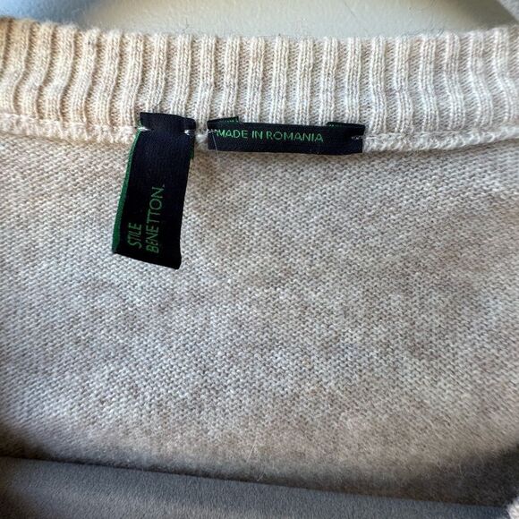 Benetton Argyle Long Sleeve V-Neck Pullover Sweater Small Preppy Academia - Picture 7 of 8